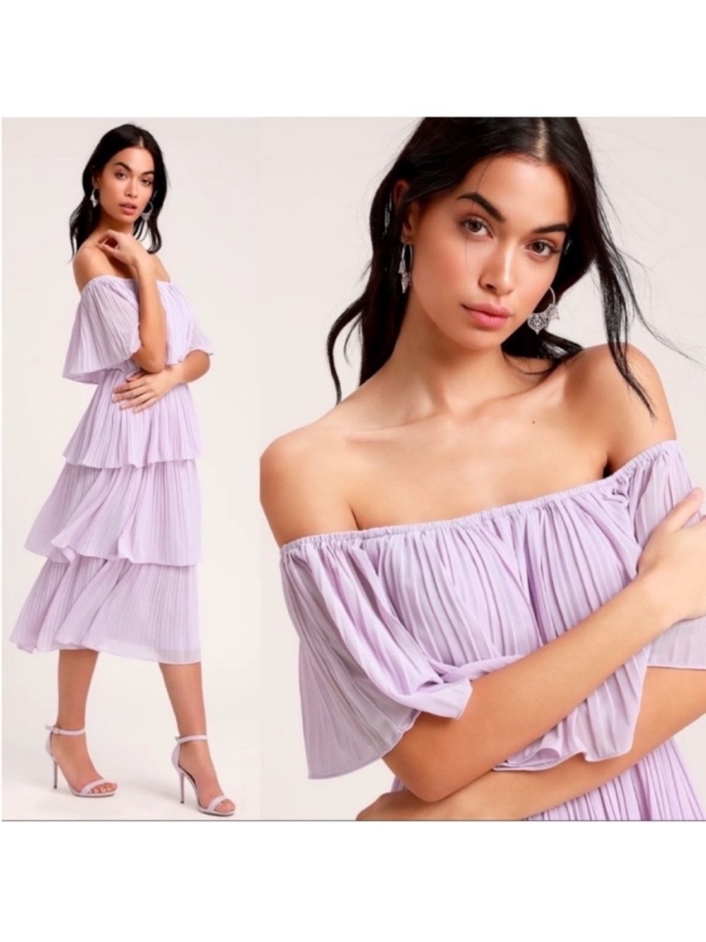 Pastel Lavender Off-the-Shoulder Ruffle Midi Dress 🌿 - Picture 6 of 10
